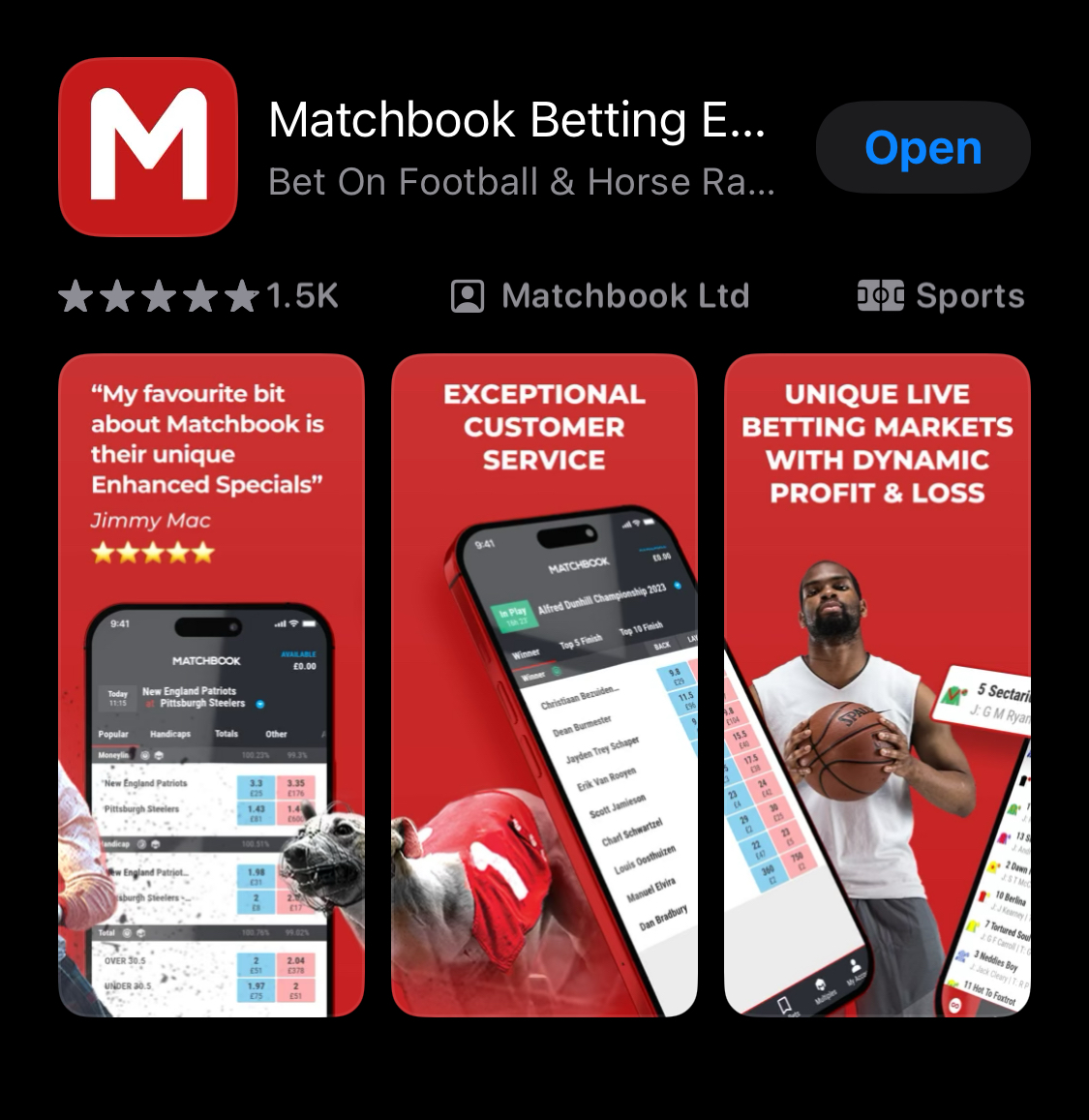 Matchbook app as shown in iOS app store