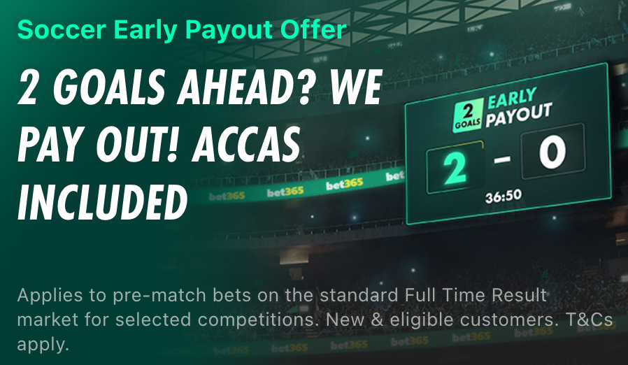 2UP offer - bookie advert stating they pay out if your team goes 2 goals ahead