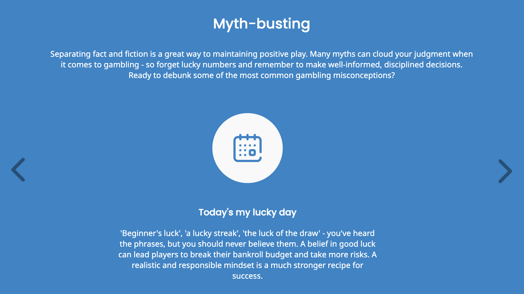 Betfred's myth-busting section - tackling the idea that a particular day is lucky and that a gambler should keep gambling