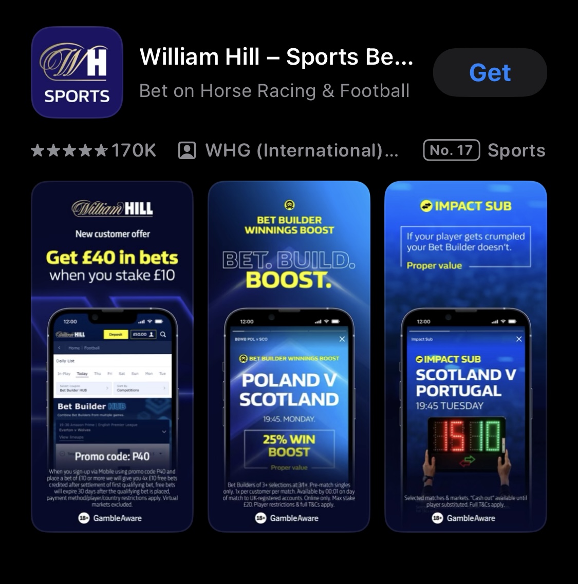 Página de la tienda de aplicaciones de William Hill