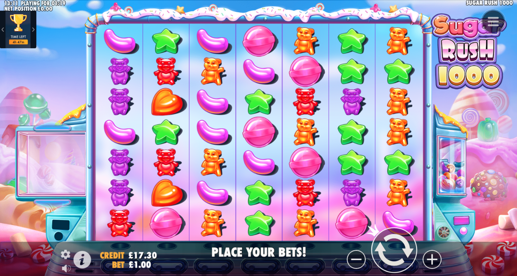 Sugar Rush 1000, a grid slots game featuring sweets symbols, where clusters of matching symbols result in a win for the player