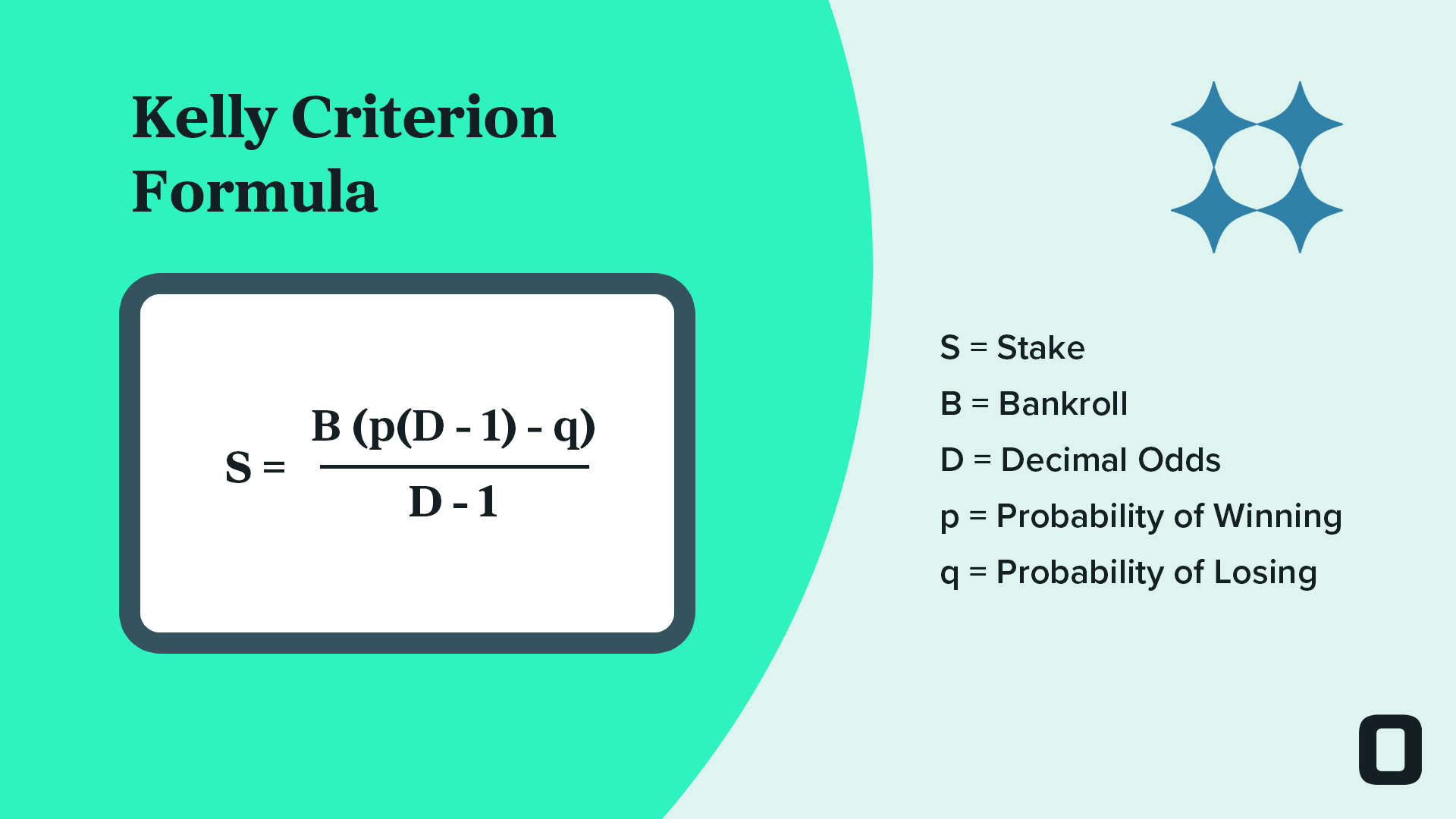 image of the kelly criterion formula with an explanation for each letter in the formula